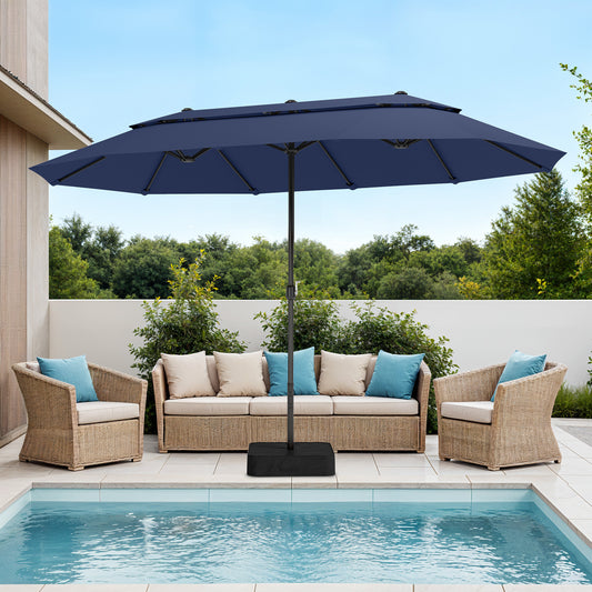 Captiva Designs 15ft Double-Sided Patio Umbrella with Base, Large Rectangular Outdoor Market Umbrella
