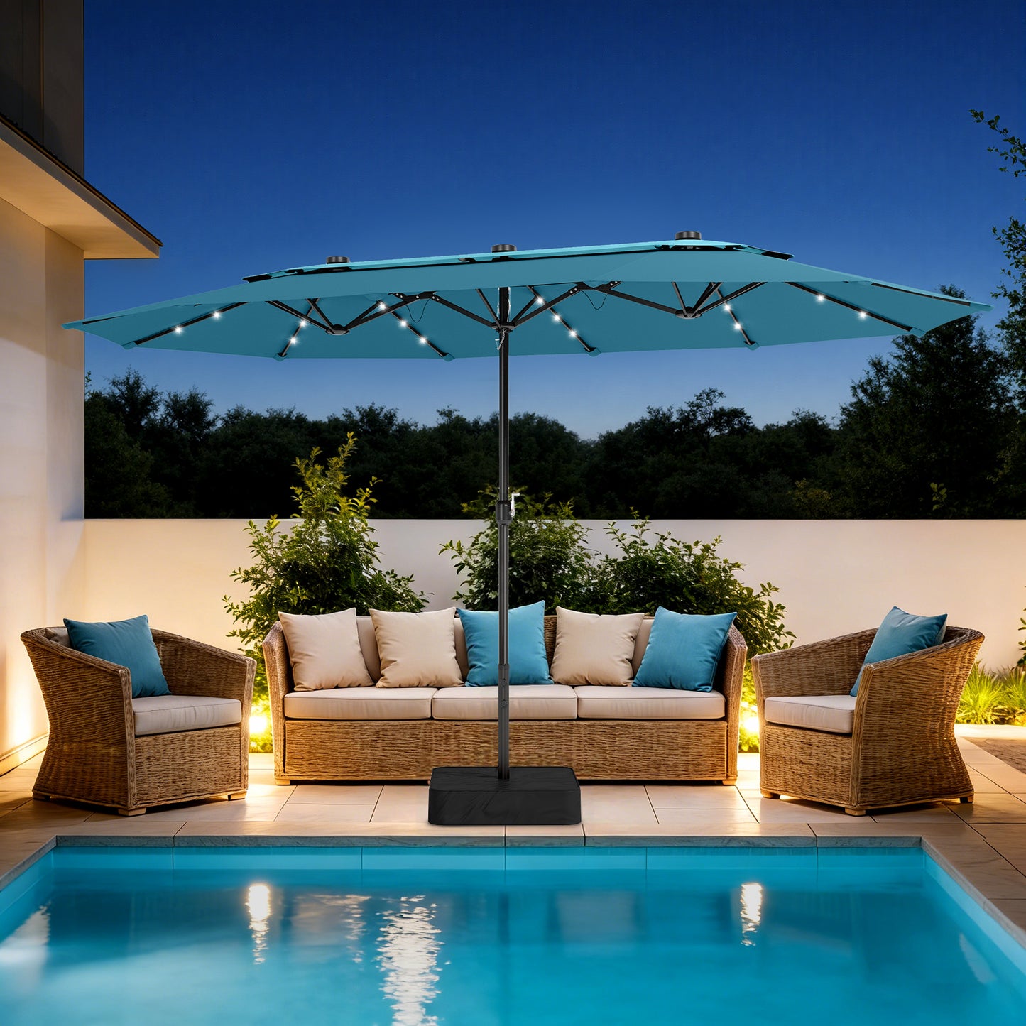 Captiva Designs 15ft Double-Sided Patio Umbrella with Base, Rectangular Outdoor Umbrella for Garden & Backyard