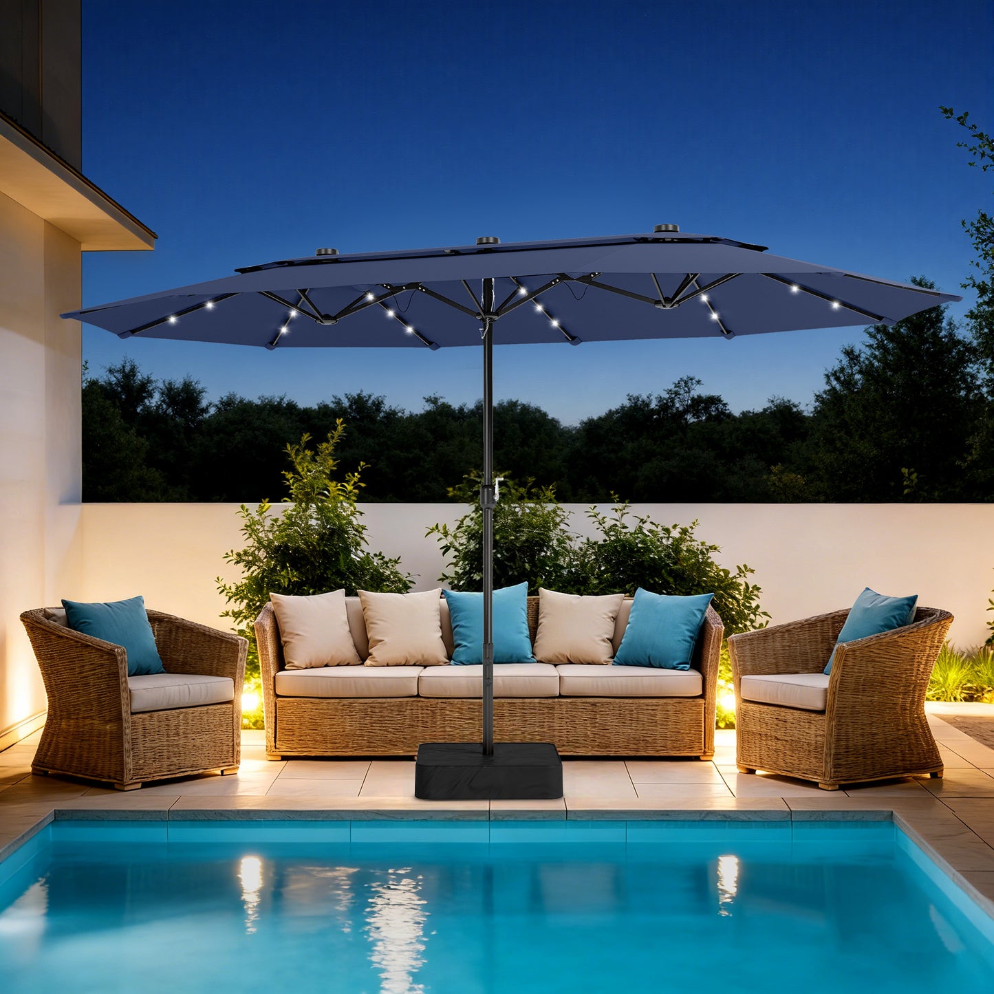 Captiva Designs 15ft Double-Sided Patio Umbrella with Base, Rectangular Outdoor Umbrella for Garden & Backyard