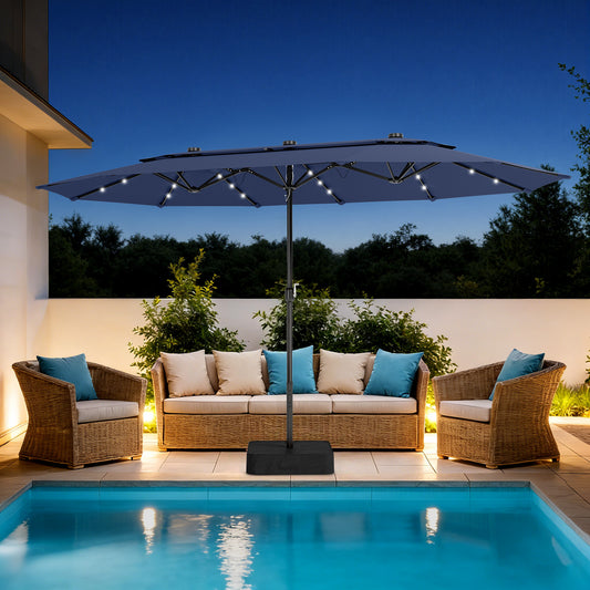 Captiva Designs 15ft Double-Sided Patio Umbrella with Base, Rectangular Outdoor Umbrella for Garden & Backyard