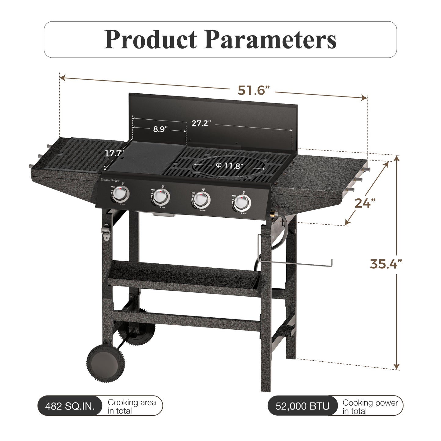 Garden GROTTO 3-in-1 All-in-One Propane Grill, 482 Sq. In. Cooking Area