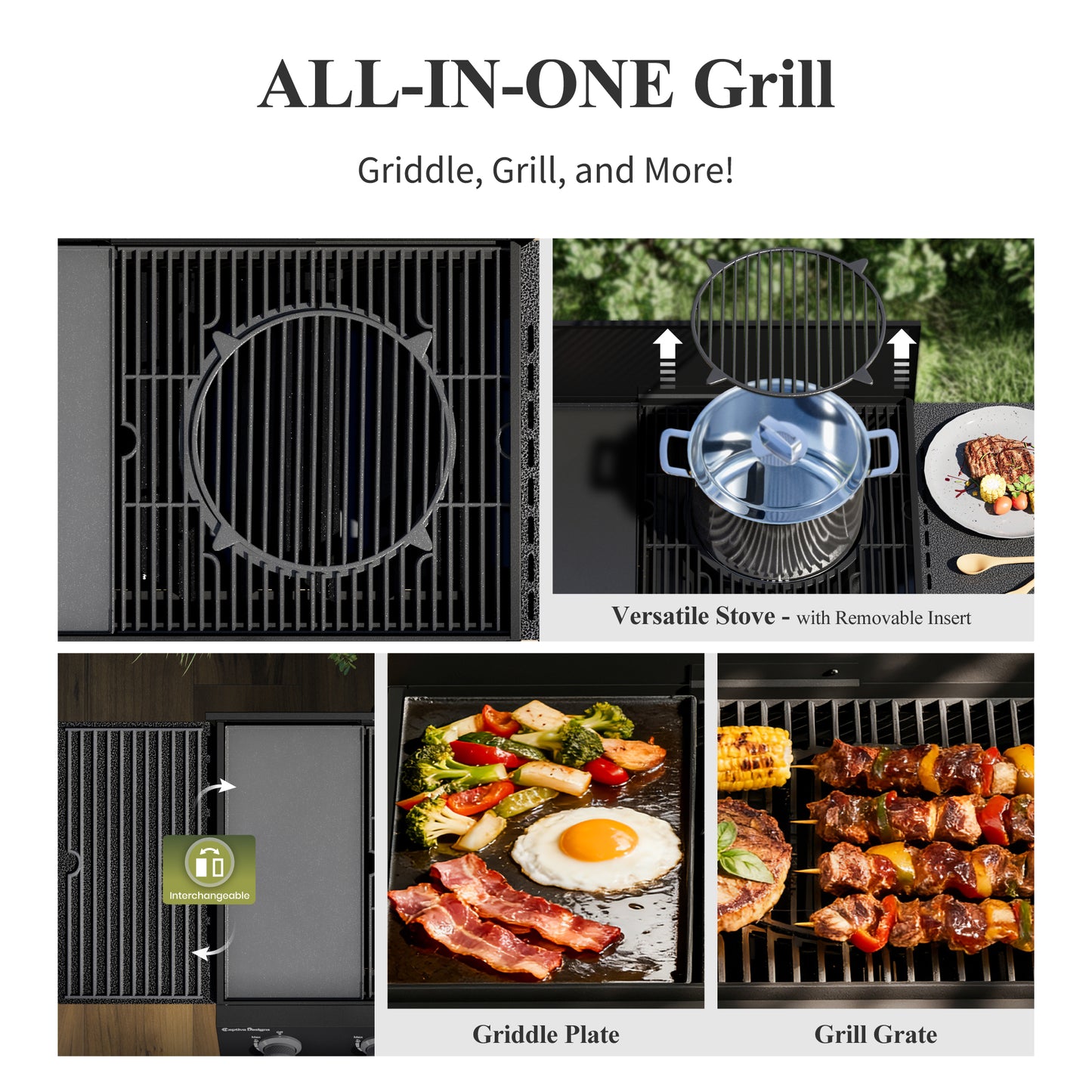 Garden GROTTO 3-in-1 All-in-One Propane Grill, 482 Sq. In. Cooking Area