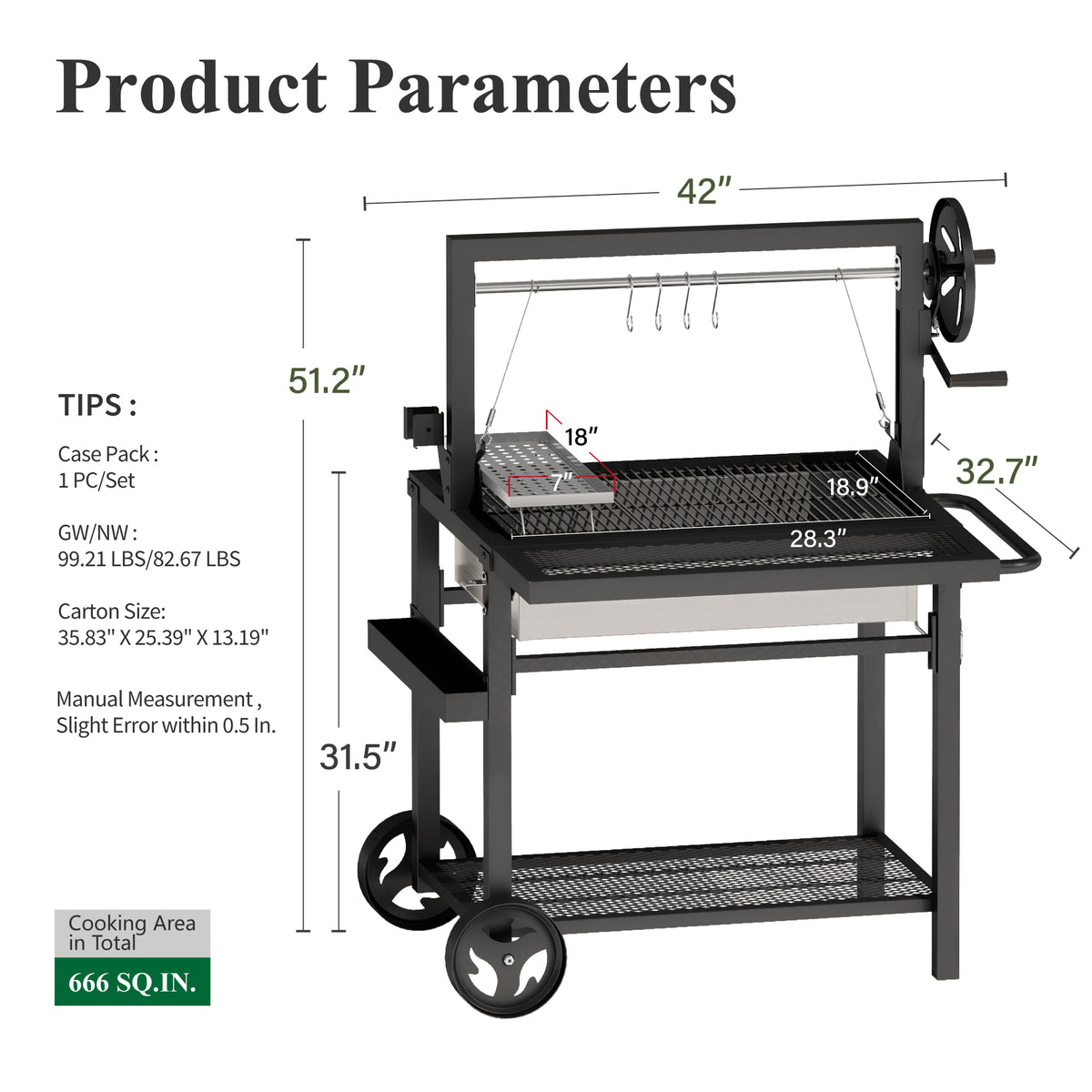 Garden GROTTO Santa Maria Dual Fuel Charcoal & Wood Grill with Height Adjustable Grate and Foldable Side Table