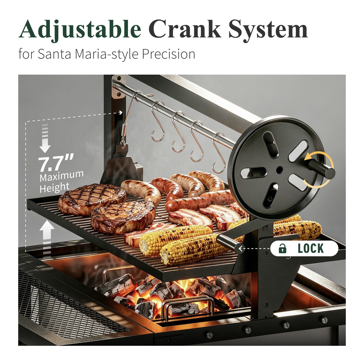 Garden GROTTO Santa Maria Dual Fuel Charcoal & Wood Grill with Height Adjustable Grate and Foldable Side Table