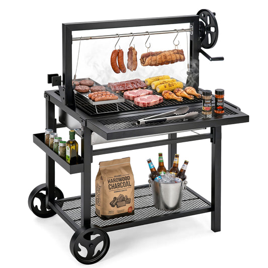 Garden GROTTO Santa Maria Dual Fuel Charcoal & Wood Grill with Height Adjustable Grate and Foldable Side Table - 666 SQ. IN. Cooking Area