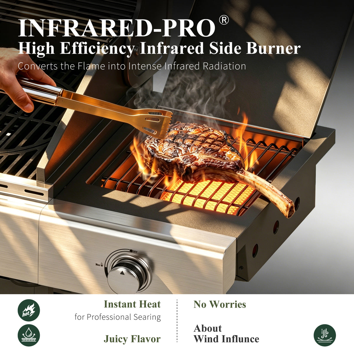 Garden GROTTO Propane Gas Grill, 4-Burner BBQ with Infrared Side Burner