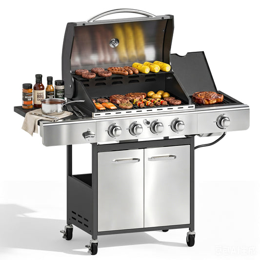 Garden GROTTO Propane Gas Grill, 4-Burner BBQ with Infrared Side Burner, 650 SQ IN. Cooking Area