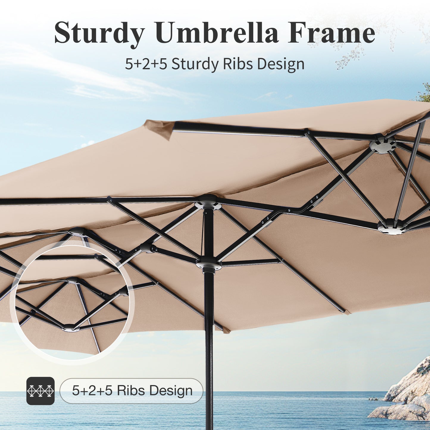 Captiva Designs 8pc Patio Dining Black Rectangular Table & Stylish Metal Chairs & Market Umbrella