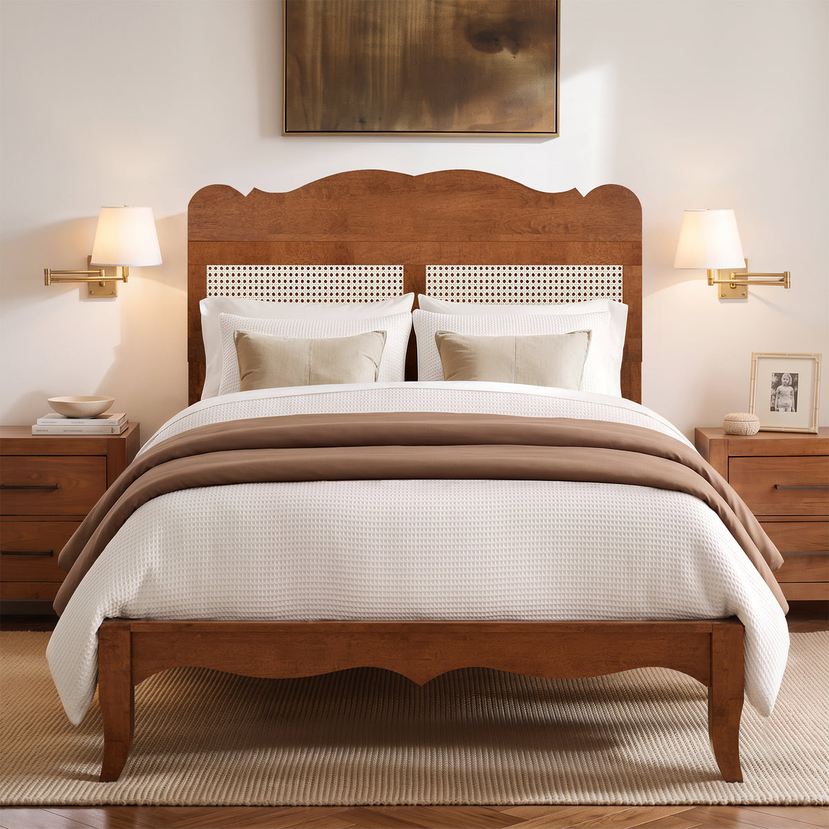 Captiva Designs Wood Platform Bed Frame with Headboard, No Box Spring Needed