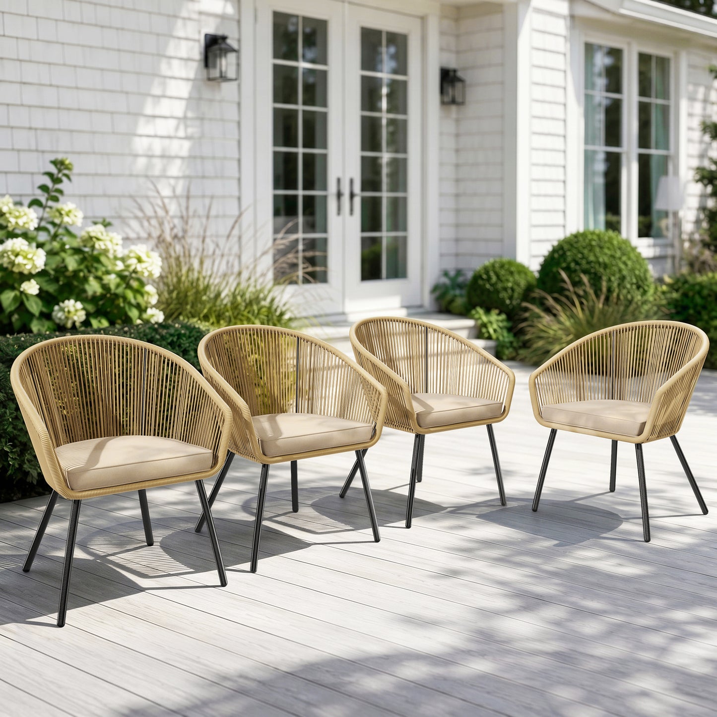 Captiva Designs 4pc Outdoor Patio Woven Pull Cord Back Dining Chairs with Seat Cushion