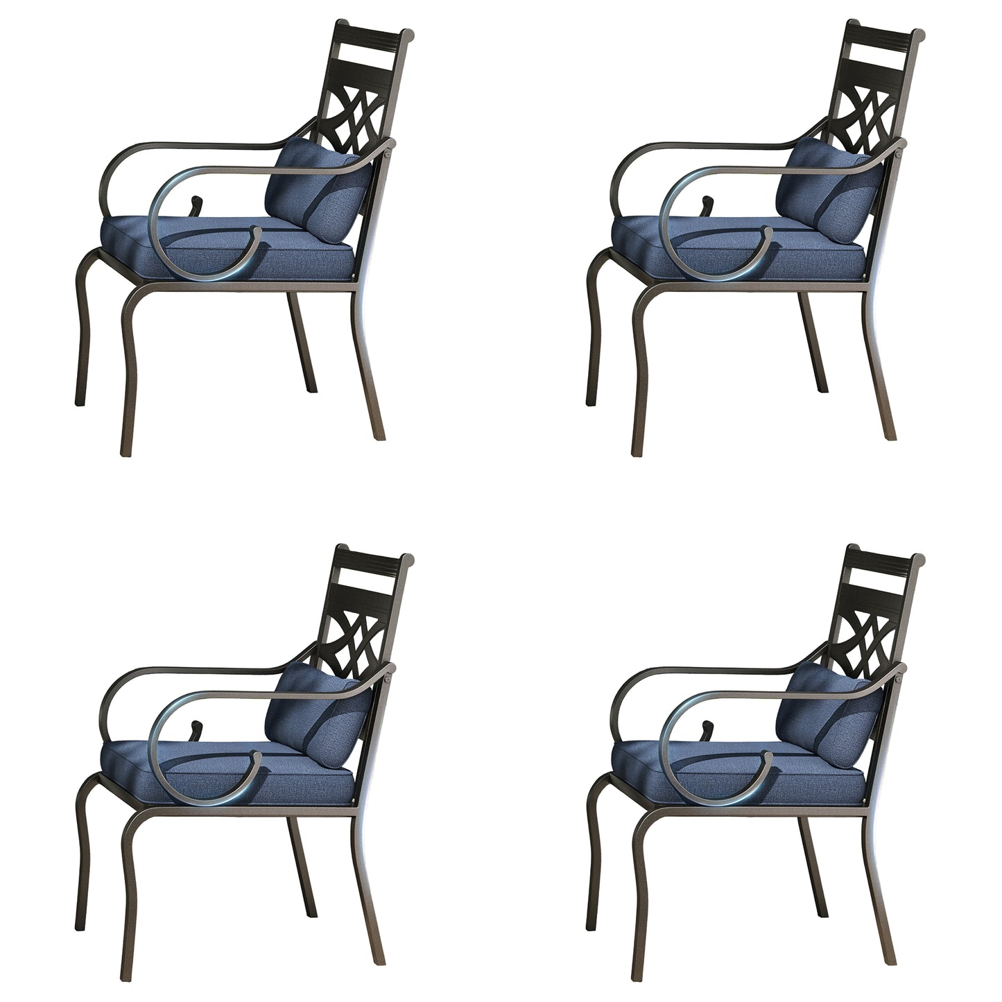 Captiva Designs Outdoor Patio Dining Floral Back Steel Chairs with Thick Seat & Back Cushion