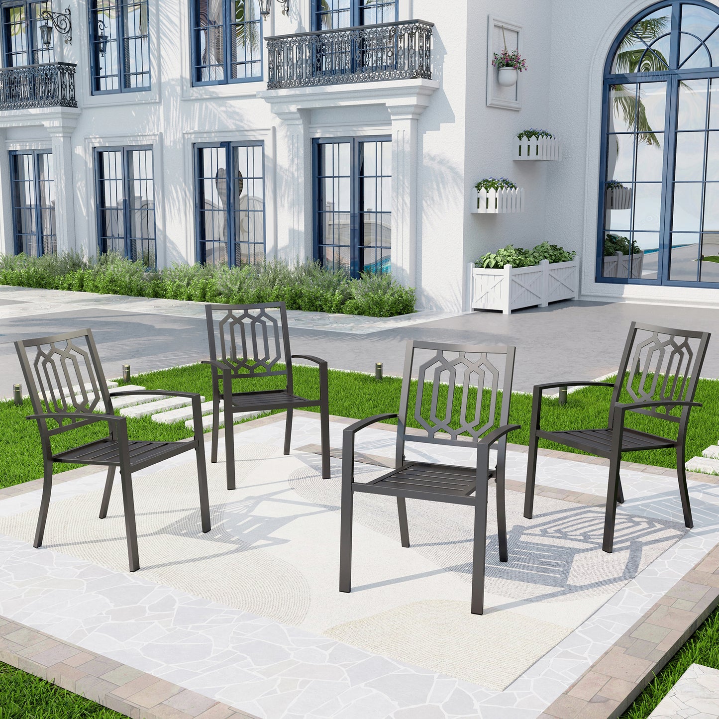Captiva Designs Outdoor Patio Dining Chairs with Powder-coated Steel Frame