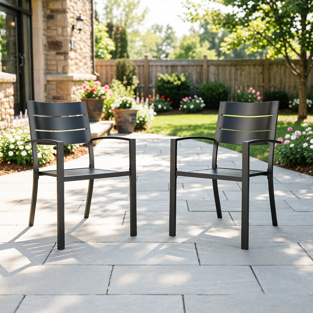 Captiva Designs Outdoor Patio Stackable Dining Chairs with Steel Frame and Breathable Stripe Back