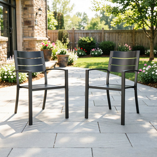 Captiva Designs Outdoor Patio Stackable Dining Chairs with Steel Frame and Breathable Stripe Back