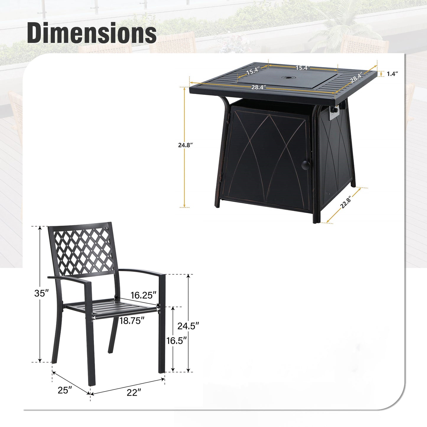 Captiva Designs 5pc Outdoor Patio Dining Set with Square Steel Table & Metal Armrest Chairs