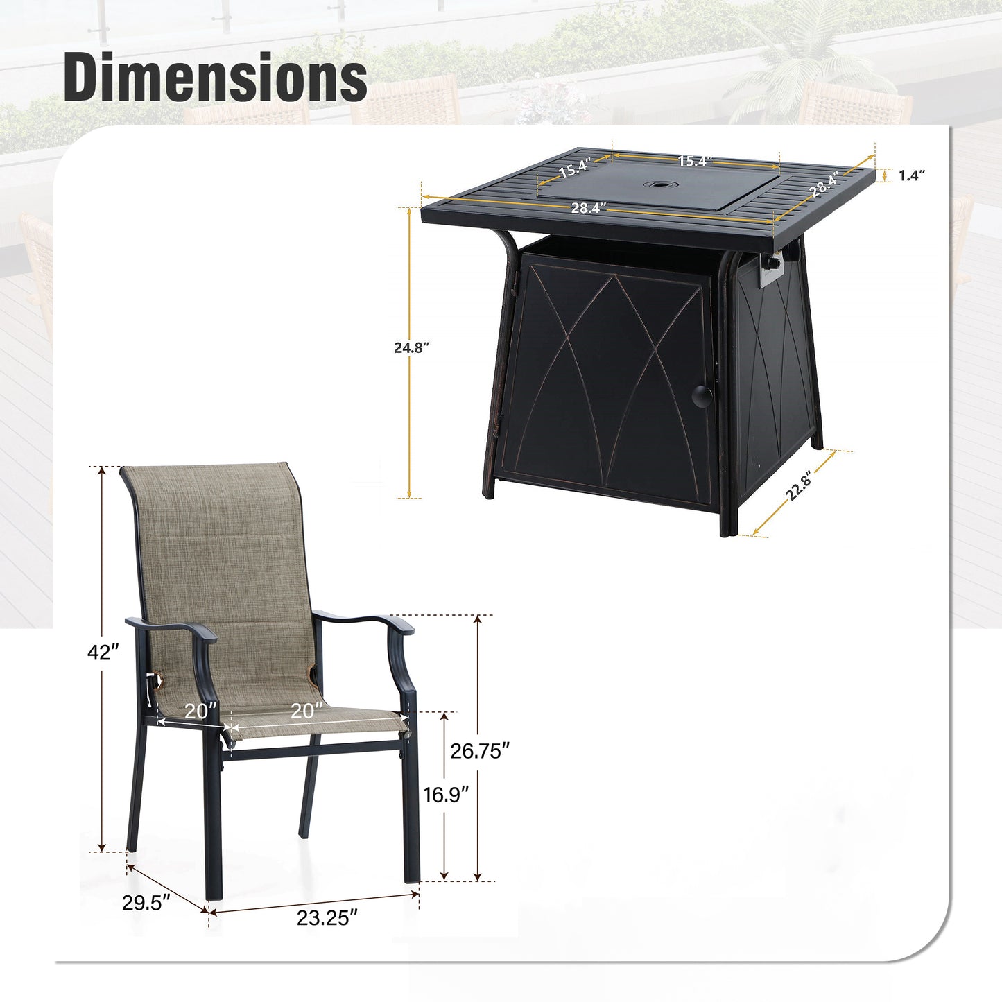 Captiva Designs 1 件户外板条顶可扩展钢制矩形可调节餐桌