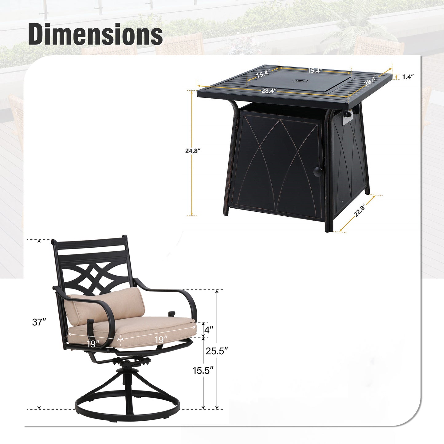 Captiva Designs 5pc Outdoor Patio Dining Set with Square Steel Table & Metal Armrest Chairs