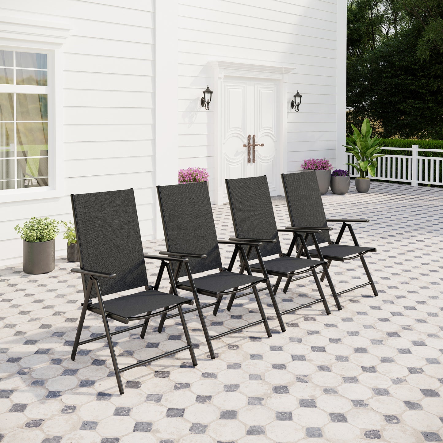 Captiva Designs Outdoor Pre-assembled Aluminum & Steel Frame Textilene Reclining Foldable Chairs, Set of 4