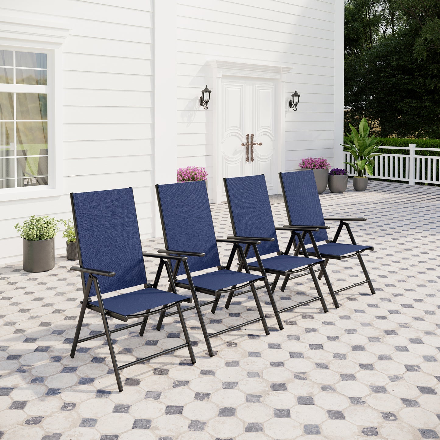 Captiva Designs Outdoor Pre-assembled Aluminum & Steel Frame Textilene Reclining Foldable Chairs, Set of 4