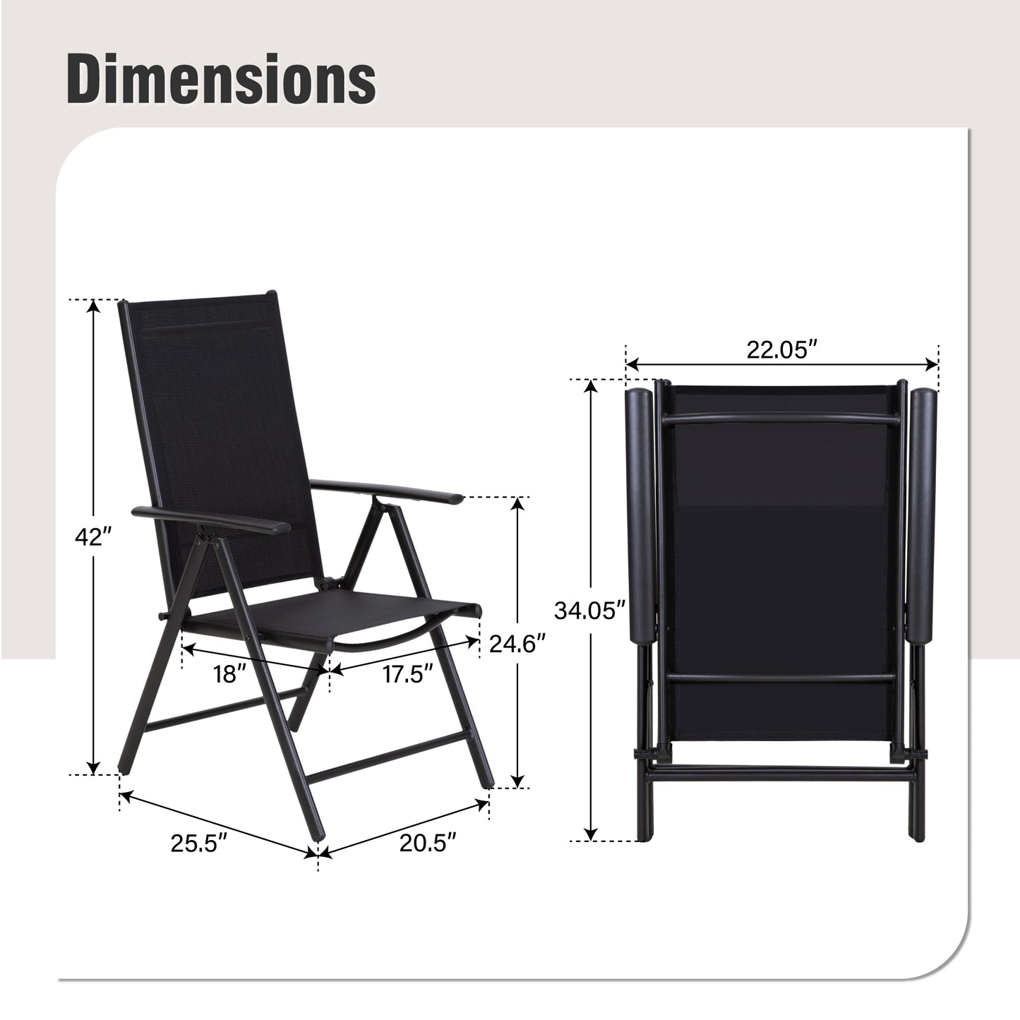 Captiva Designs 5pc Patio Dining Set Steel Frame Table with Umbrella Hole & Textilene Reclining Foldable Chairs