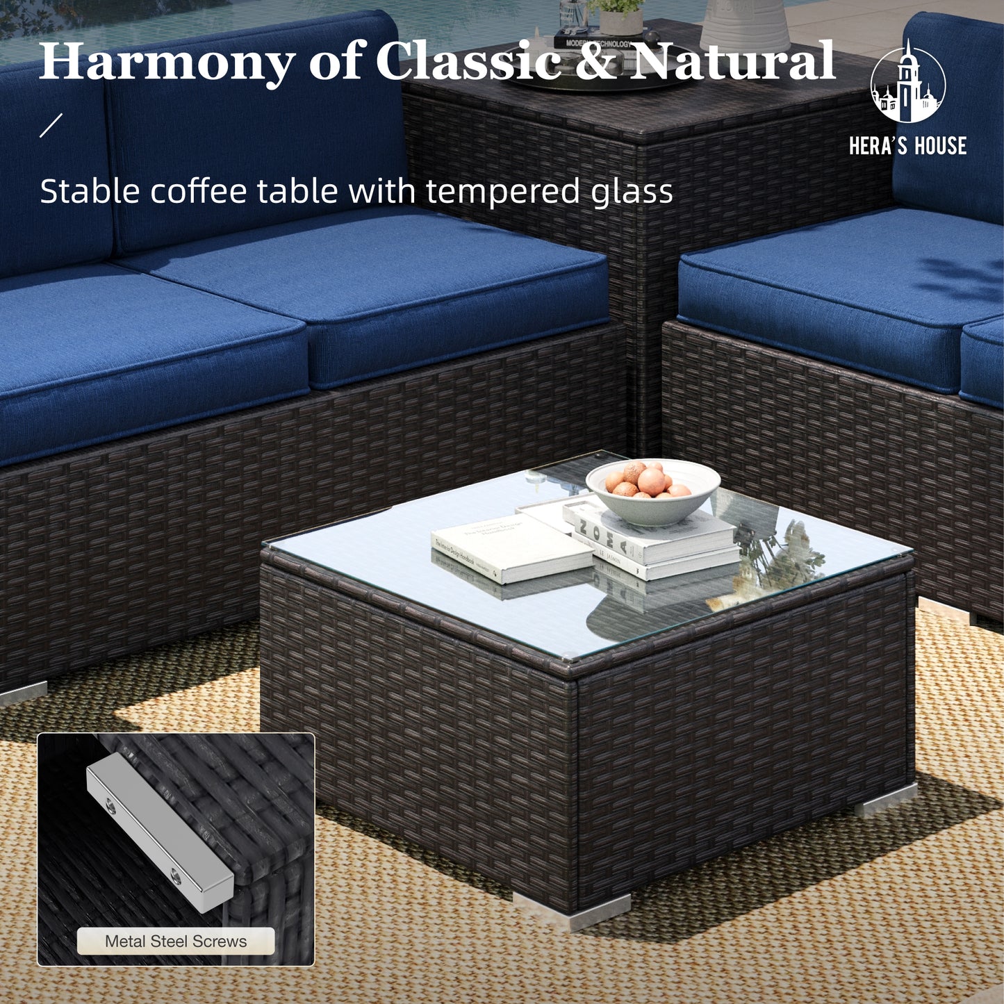 Captiva Designs Outdoor Patio Sectional Sofa Wicker Rattan Patio Conversation Sets for Garden Poolside Yard