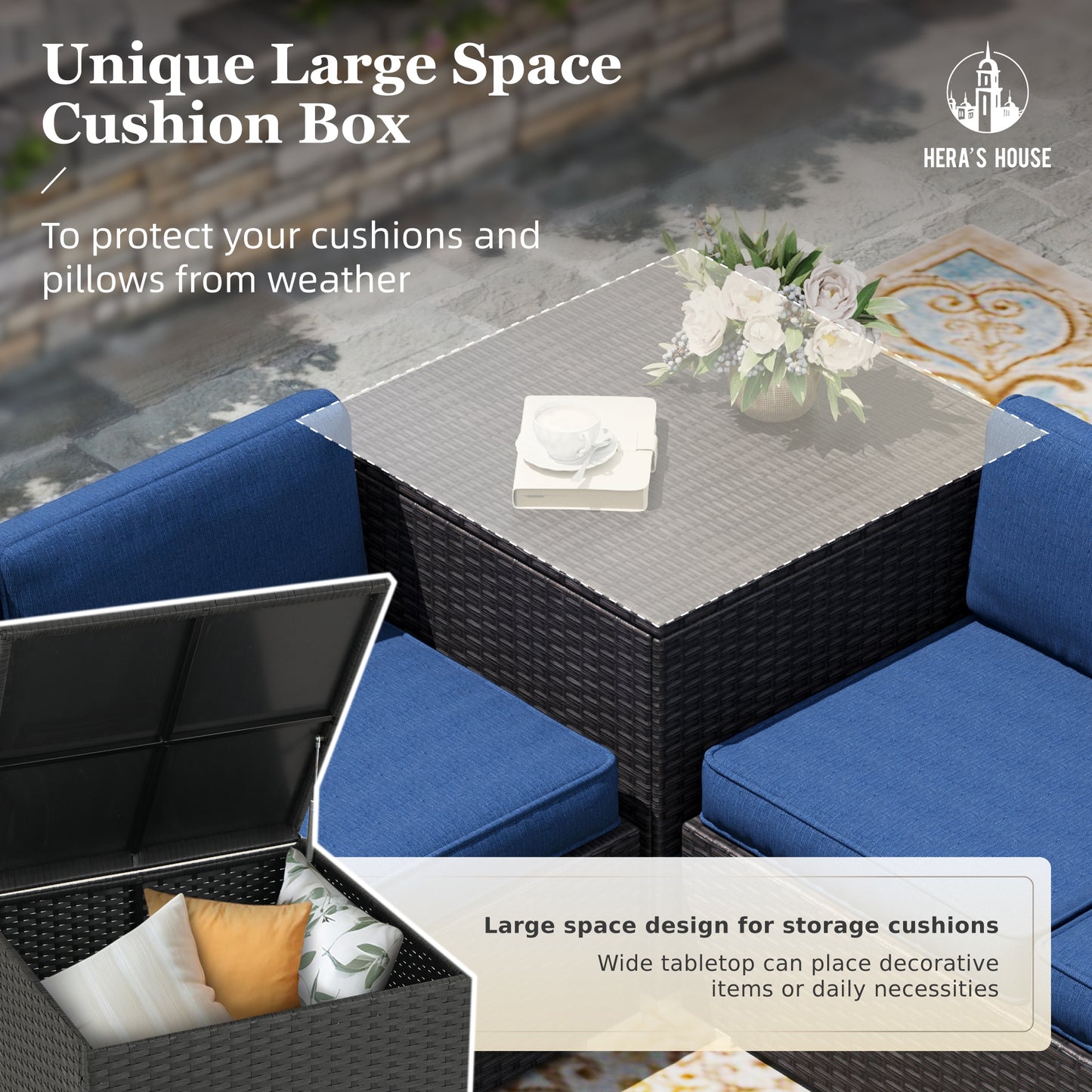 Captiva Designs Outdoor Patio Sectional Sofa Wicker Rattan Patio Conversation Sets for Garden Poolside Yard