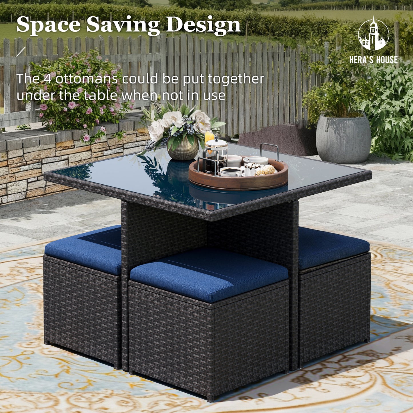 Captiva Designs Outdoor Patio Sectional Sofa Wicker Rattan Patio Conversation Sets for Garden Poolside Yard