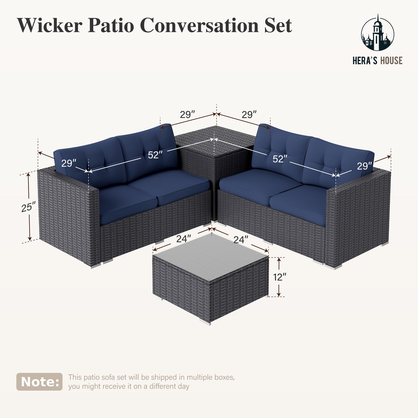 Captiva Designs Outdoor Patio Sectional Sofa Wicker Rattan Patio Conversation Sets for Garden Poolside Yard