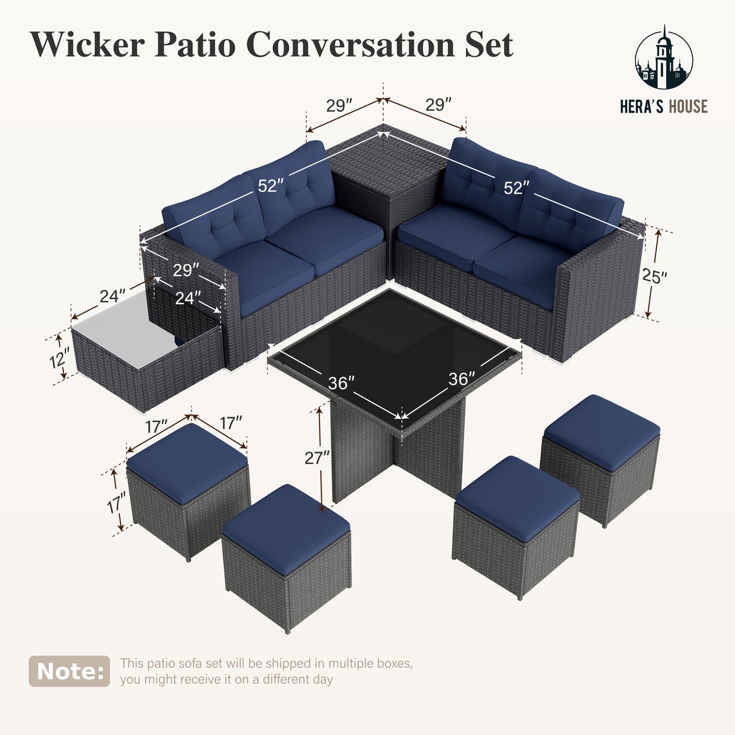 Captiva Designs Outdoor Patio Sectional Sofa Wicker Rattan Patio Conversation Sets for Garden Poolside Yard