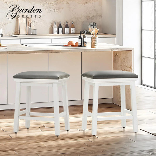 Garden Grotto 24 PU Leather Counter Height Bar Stool with Wood Leg-Set of 2