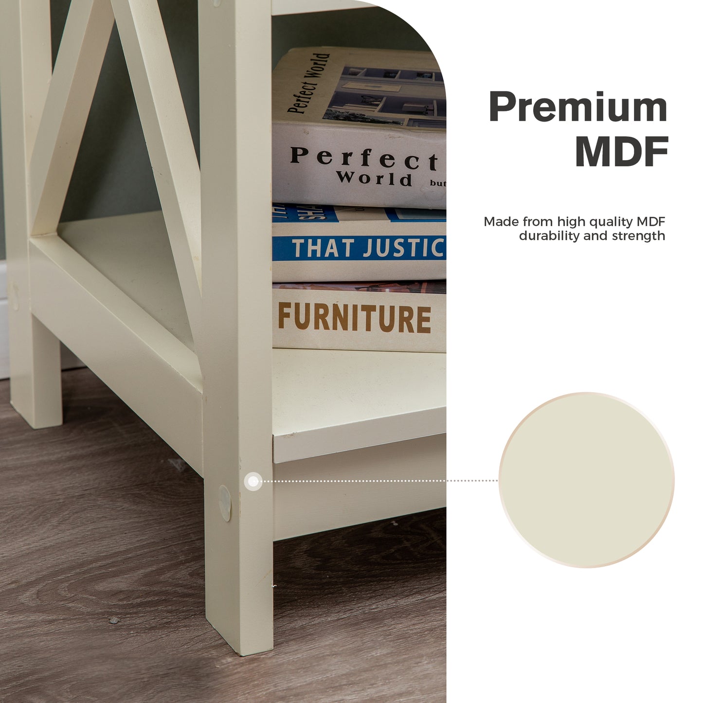 Captiva Designs Farmhouse End Table Set of 2, 3-Tier Rustic Side Tables with X-Shape Design, Wooden Nightstands for Living Room or Bedroom