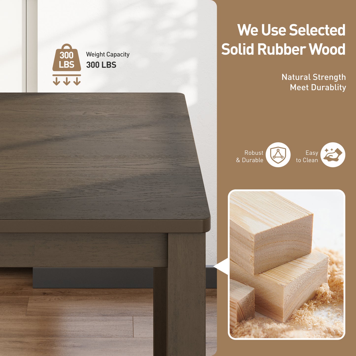 Captiva Designs 5 Pieces Dining Set with Solid Premium Rubberwood Rectangular Table & 4 Comfortable Chairs