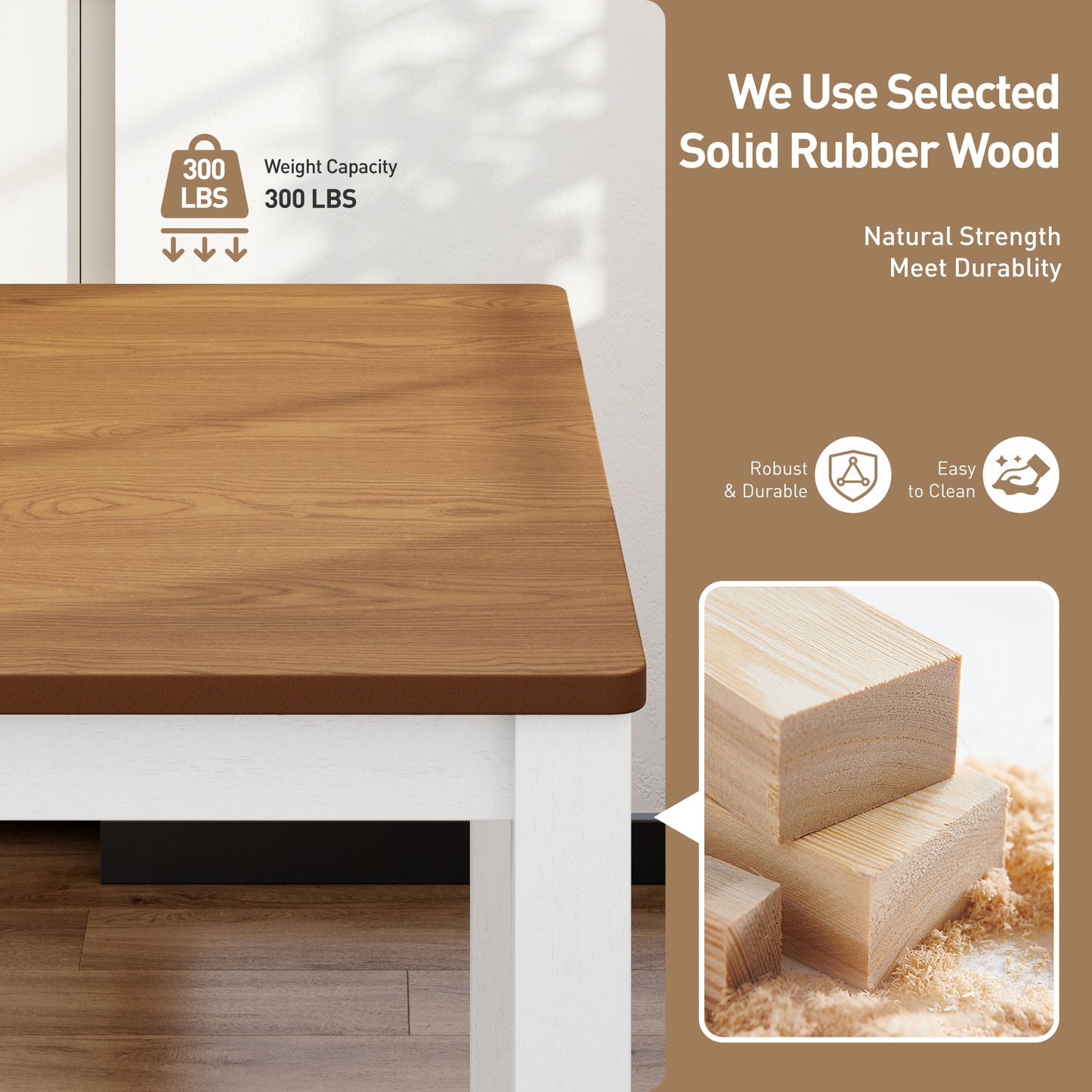 Captiva Designs 5 Pieces Dining Set with Solid Premium Rubberwood Rectangular Table & 4 Comfortable Chairs