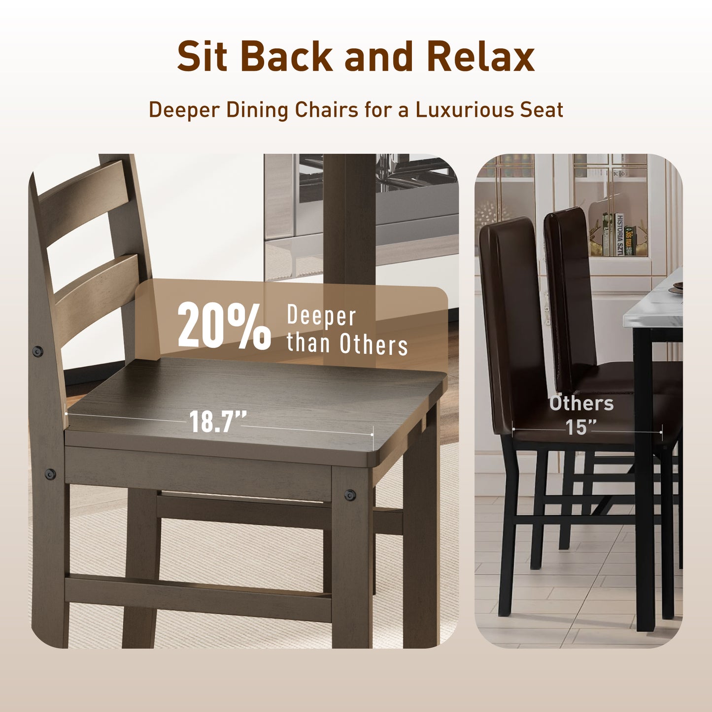 Captiva Designs 5 Pieces Dining Set with Solid Premium Rubberwood Rectangular Table & 4 Comfortable Chairs