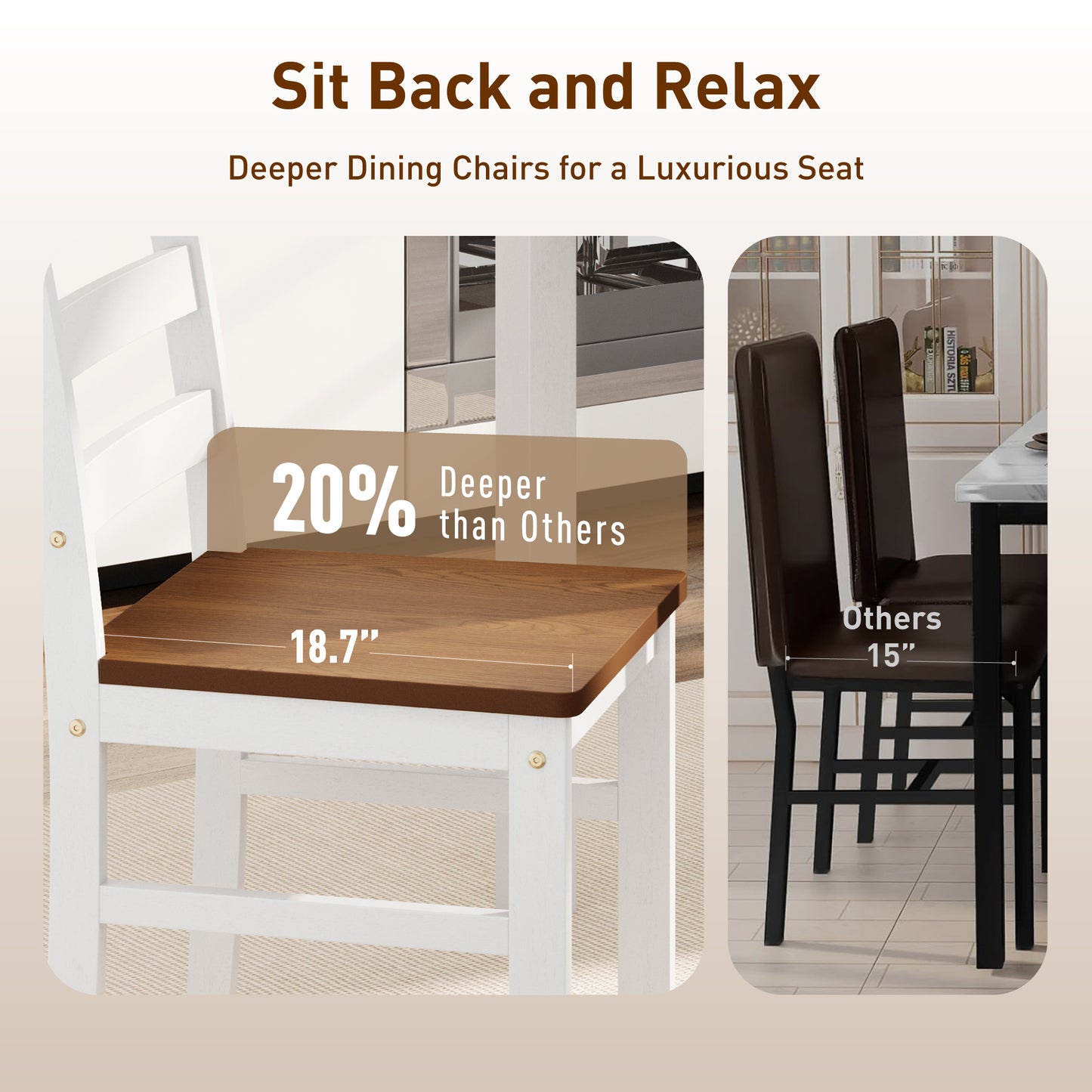 Captiva Designs 5 Pieces Dining Set with Solid Premium Rubberwood Rectangular Table & 4 Comfortable Chairs