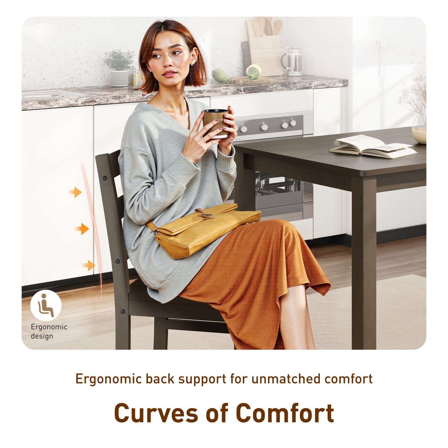 Captiva Designs 5 Pieces Dining Set with Solid Premium Rubberwood Rectangular Table & 4 Comfortable Chairs