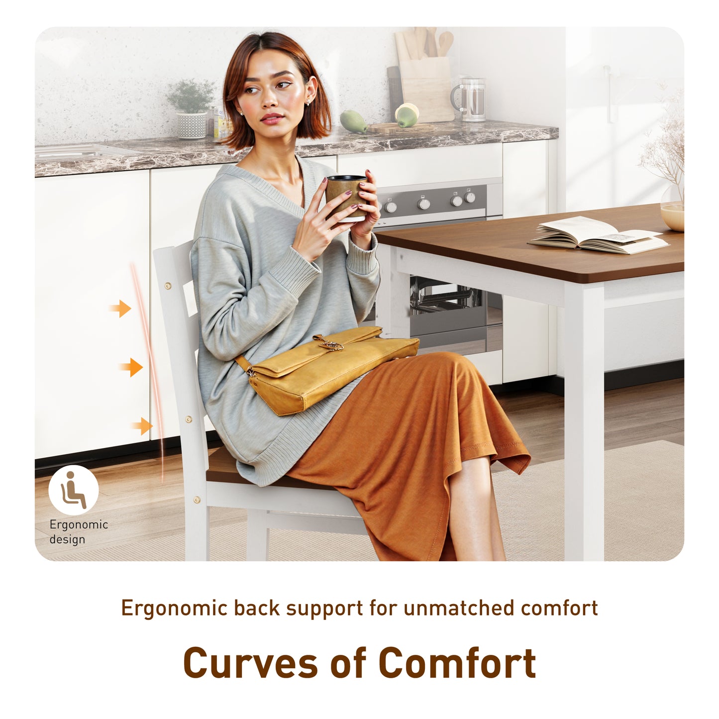 Captiva Designs 5 Pieces Dining Set with Solid Premium Rubberwood Rectangular Table & 4 Comfortable Chairs