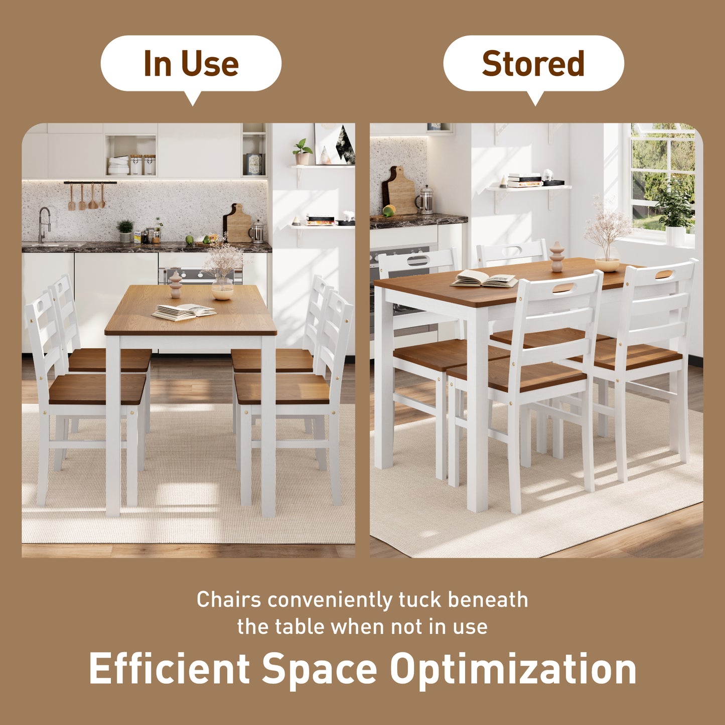 Captiva Designs 5 Pieces Dining Set with Solid Premium Rubberwood Rectangular Table & 4 Comfortable Chairs