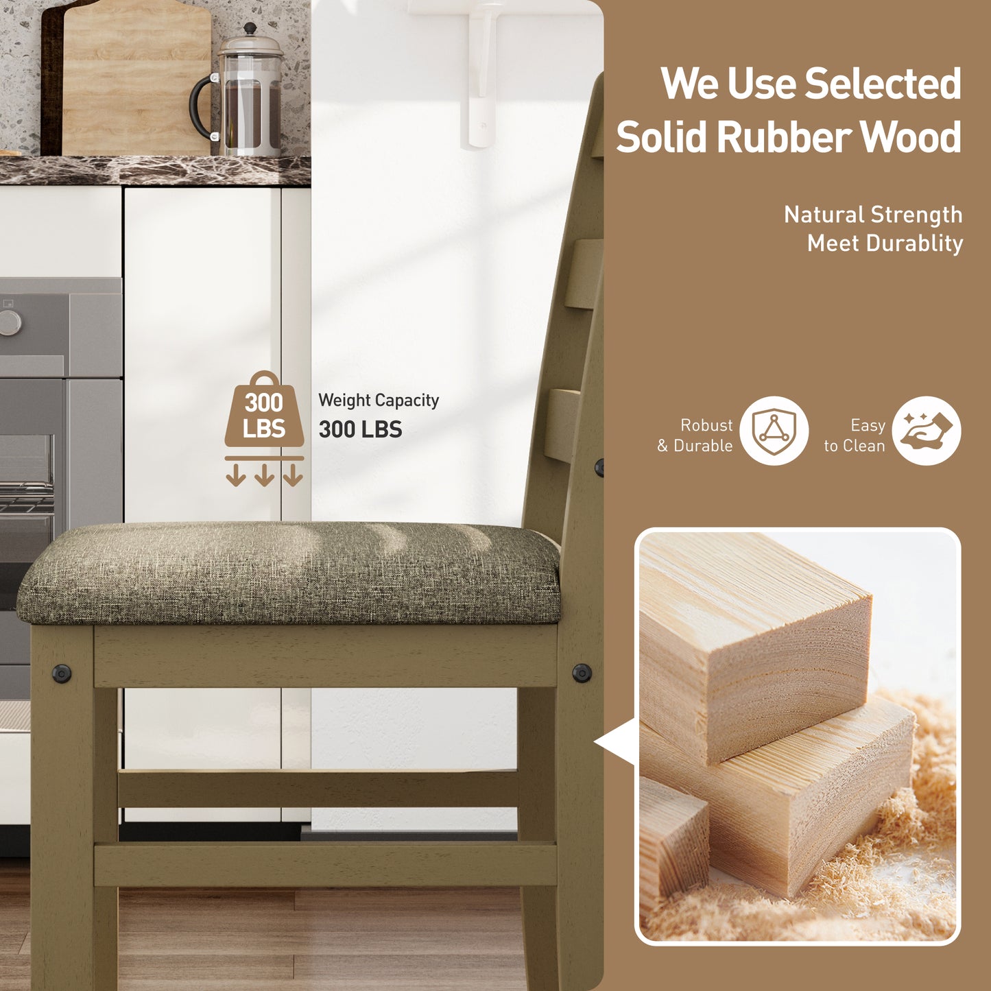 Captiva Designs 5 Pieces Dining Set with Solid Premium Rubberwood Rectangular Table & 4 Comfortable Chairs