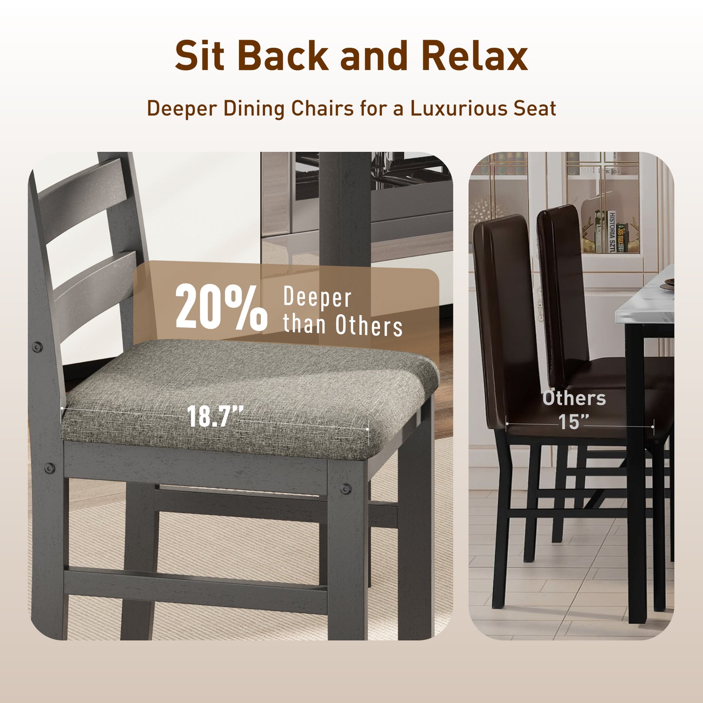 Captiva Designs 5 Pieces Dining Set with Solid Premium Rubberwood Rectangular Table & 4 Comfortable Chairs