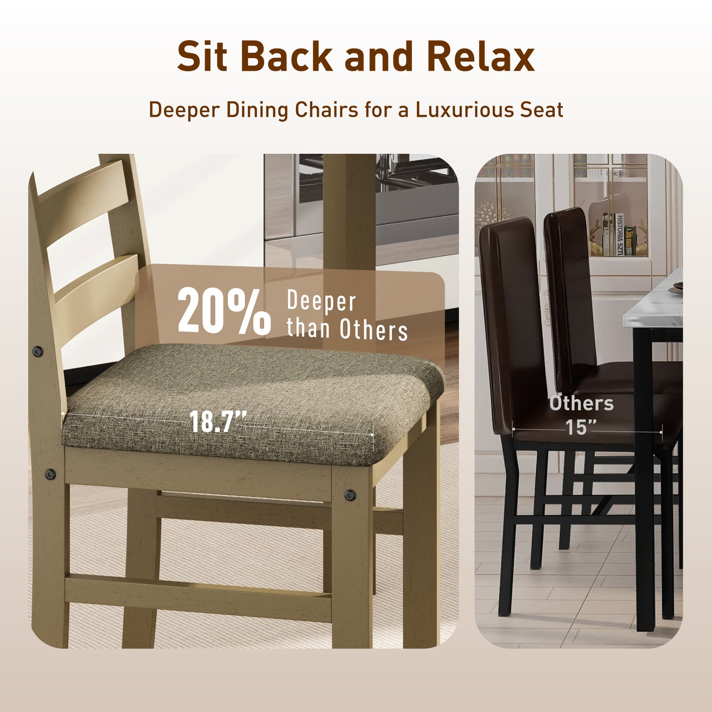 Captiva Designs 5 Pieces Dining Set with Solid Premium Rubberwood Rectangular Table & 4 Comfortable Chairs