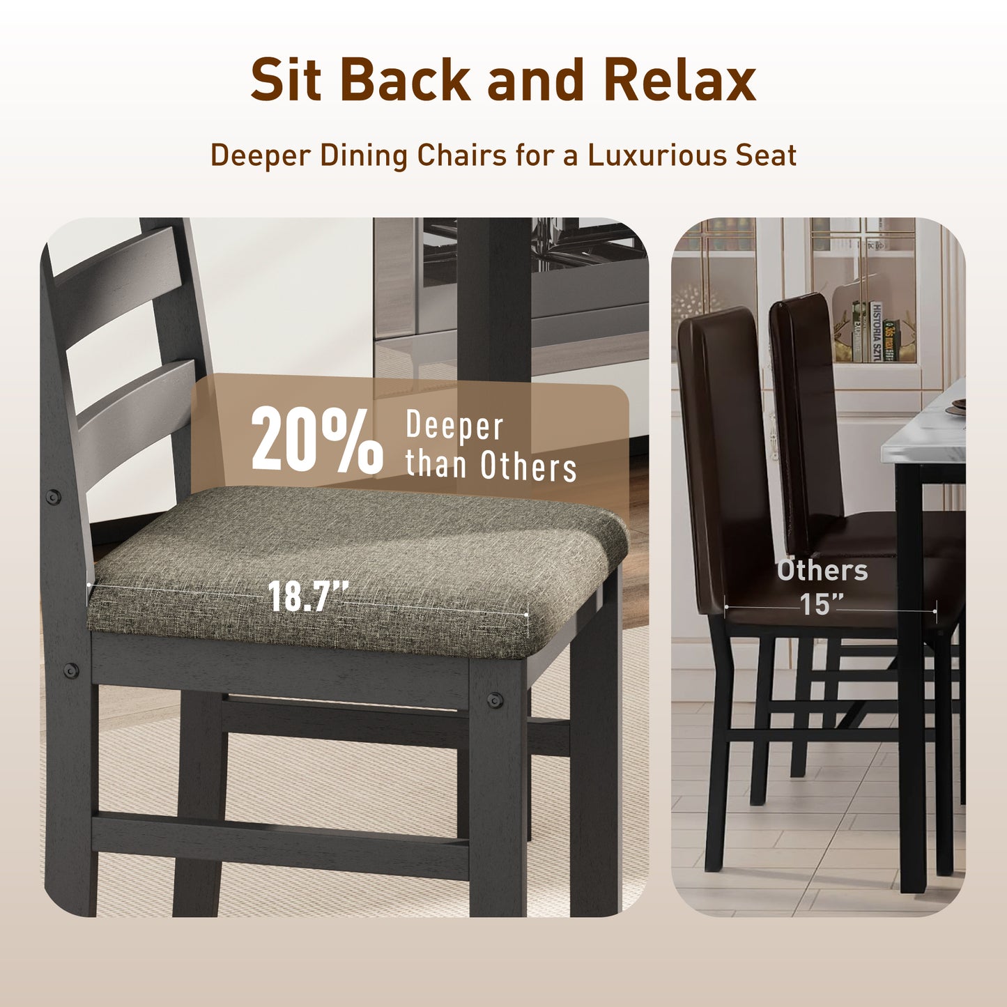 Captiva Designs 5 Pieces Dining Set with Solid Premium Rubberwood Rectangular Table & 4 Comfortable Chairs