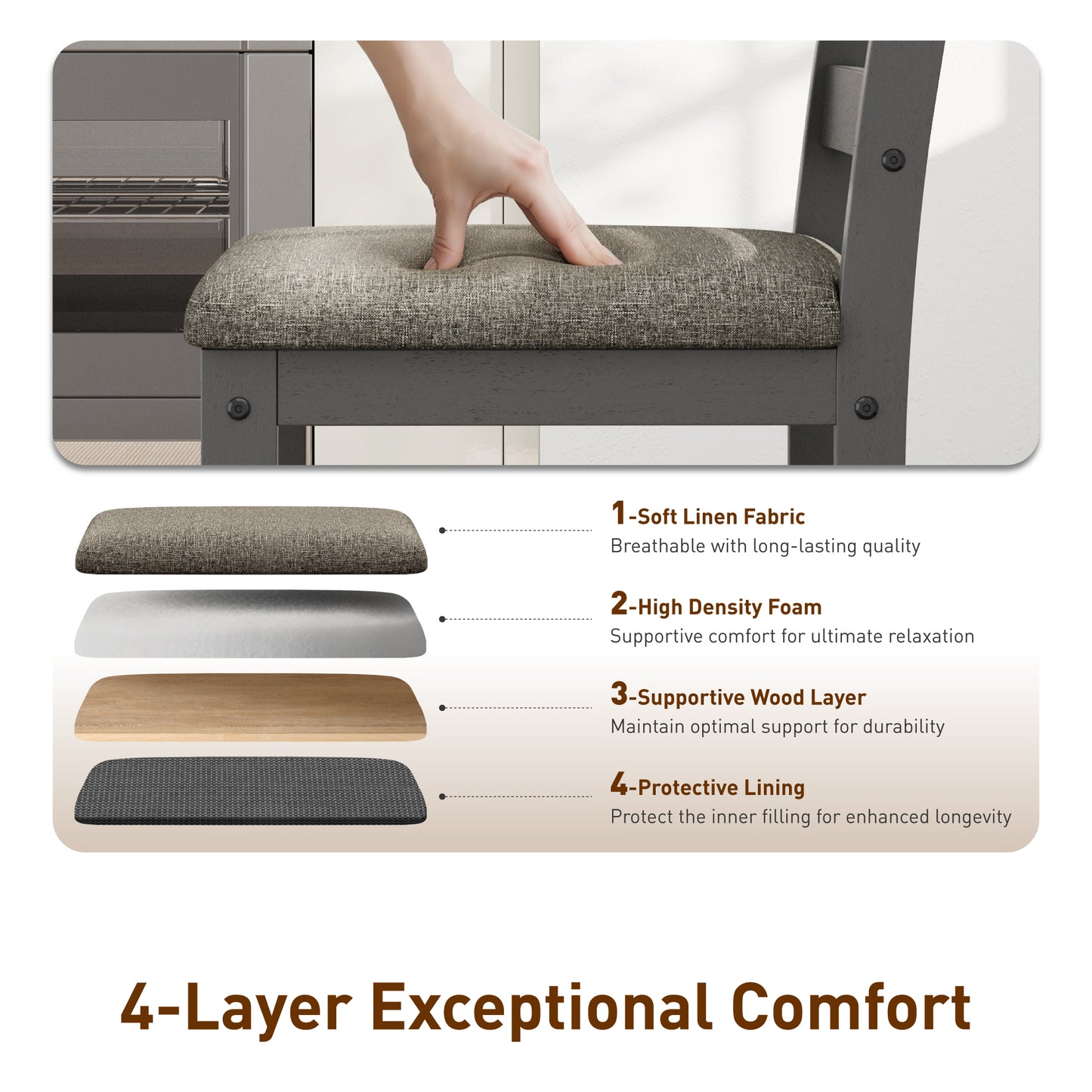 Captiva Designs 5 Pieces Dining Set with Solid Premium Rubberwood Rectangular Table & 4 Comfortable Chairs