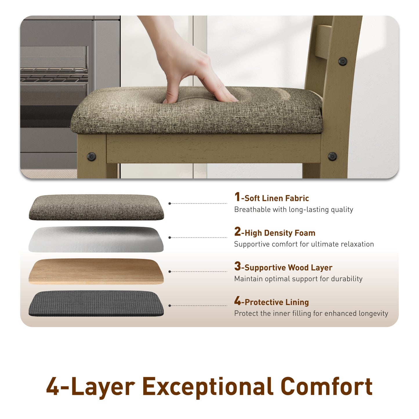 Captiva Designs 5 Pieces Dining Set with Solid Premium Rubberwood Rectangular Table & 4 Comfortable Chairs