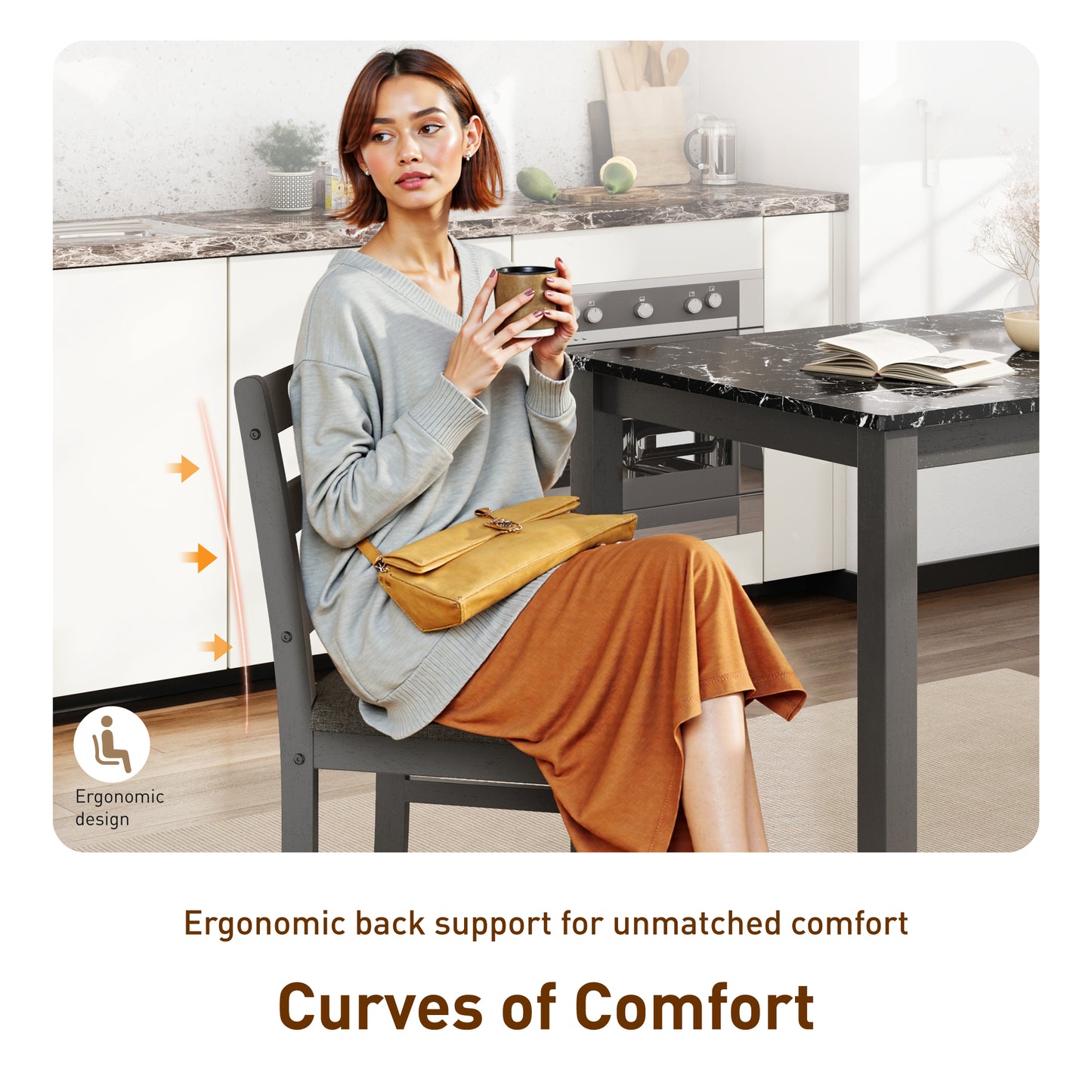 Captiva Designs 5 Pieces Dining Set with Solid Premium Rubberwood Rectangular Table & 4 Comfortable Chairs