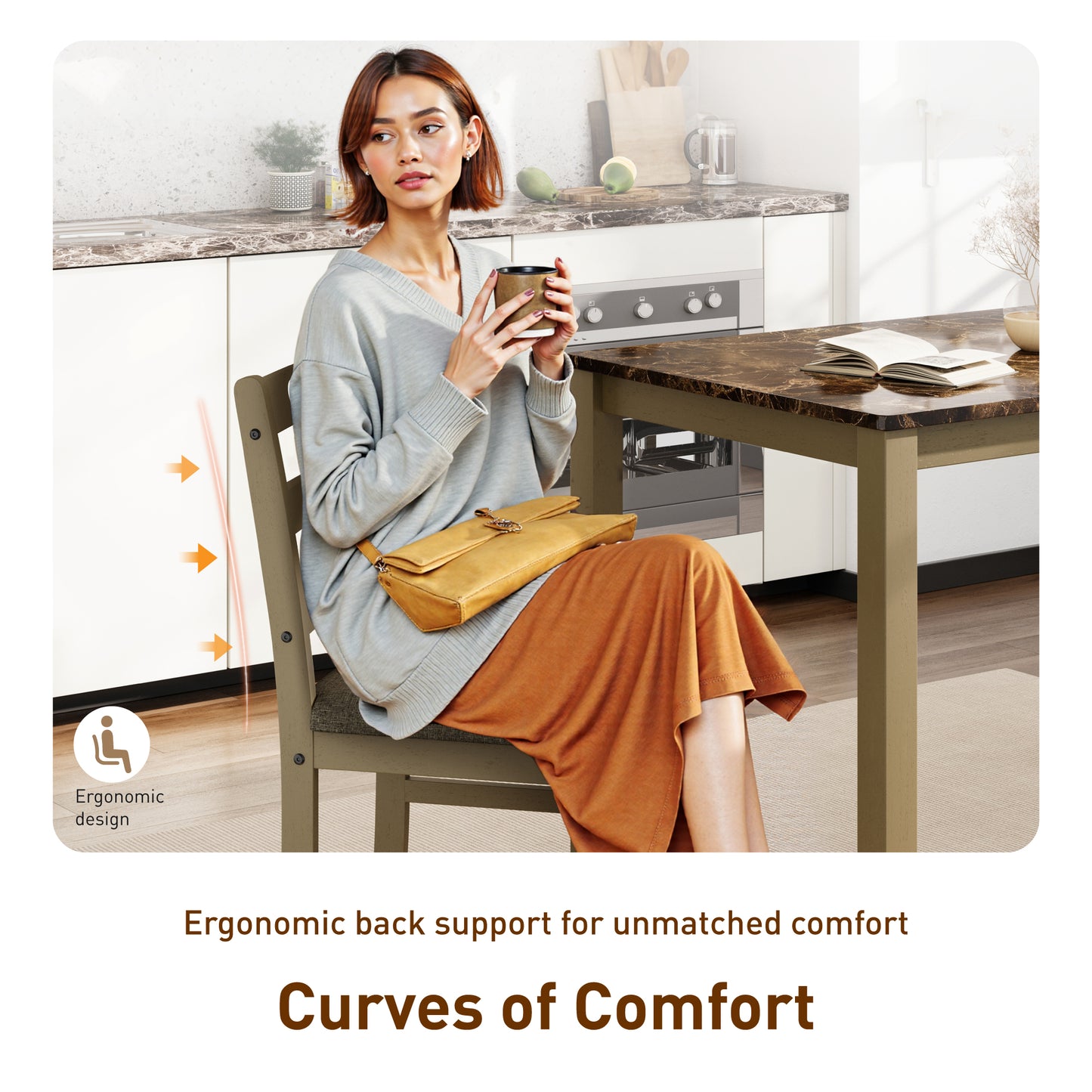 Captiva Designs 5 Pieces Dining Set with Solid Premium Rubberwood Rectangular Table & 4 Comfortable Chairs