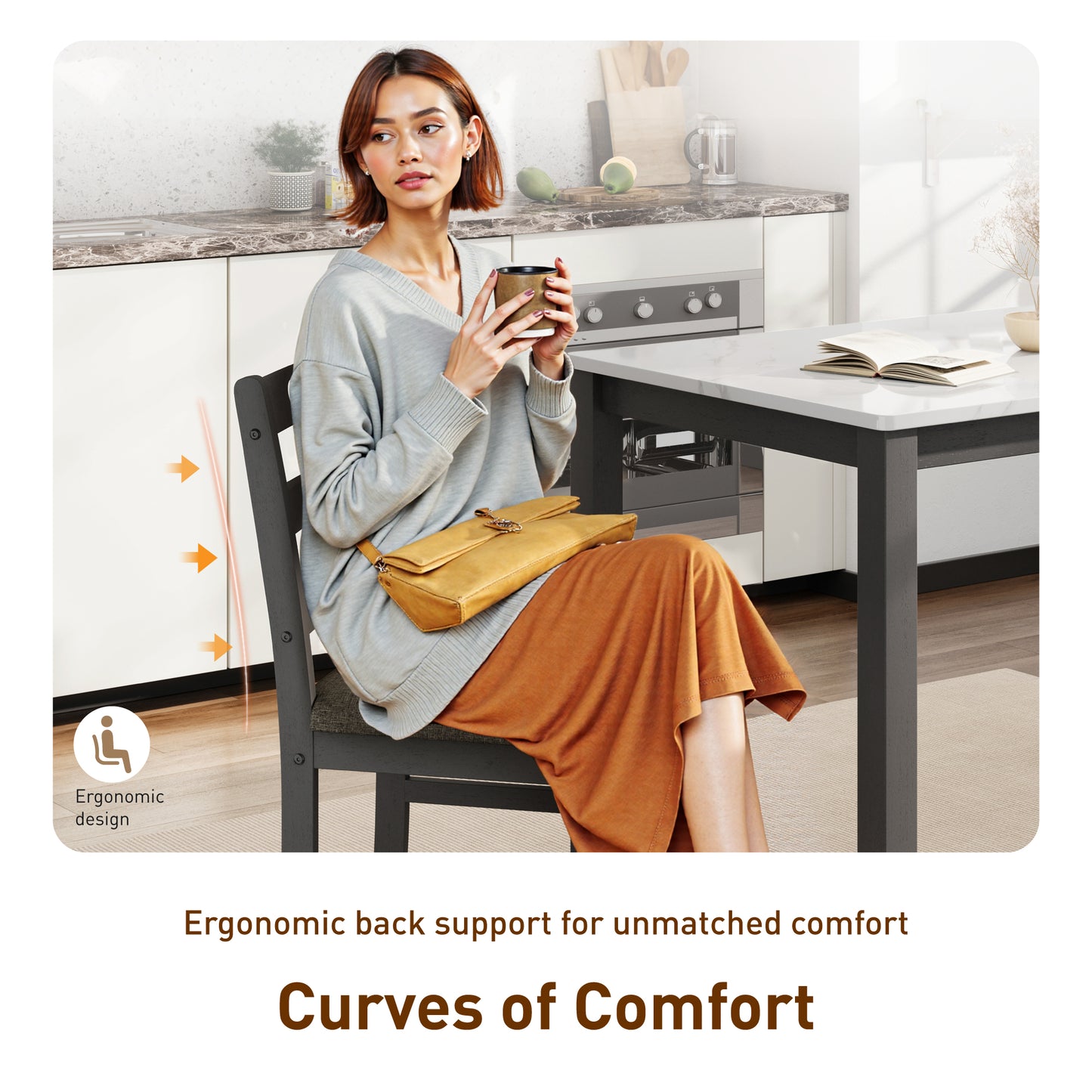 Captiva Designs 5 Pieces Dining Set with Solid Premium Rubberwood Rectangular Table & 4 Comfortable Chairs