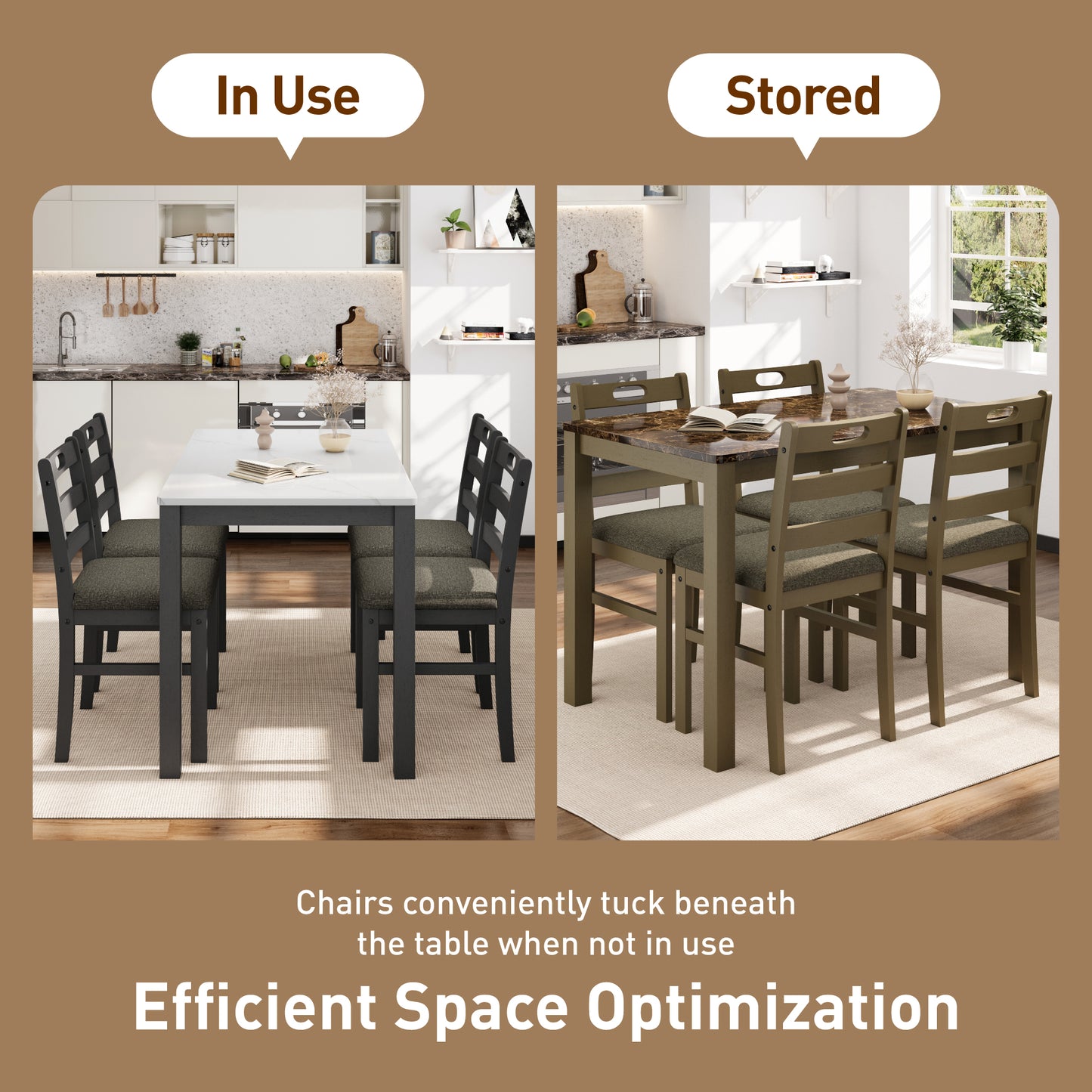 Captiva Designs 5 Pieces Dining Set with Solid Premium Rubberwood Rectangular Table & 4 Comfortable Chairs