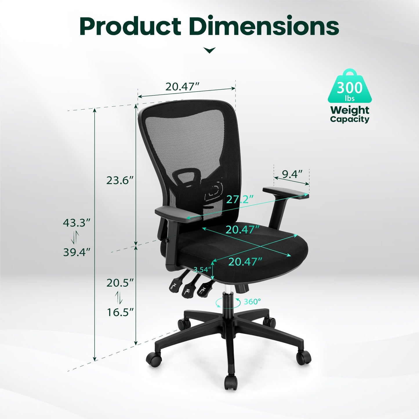 Captiva Designs Ergonomic Office Chair Adjustable Height & Armrest Swivel Chair, Black