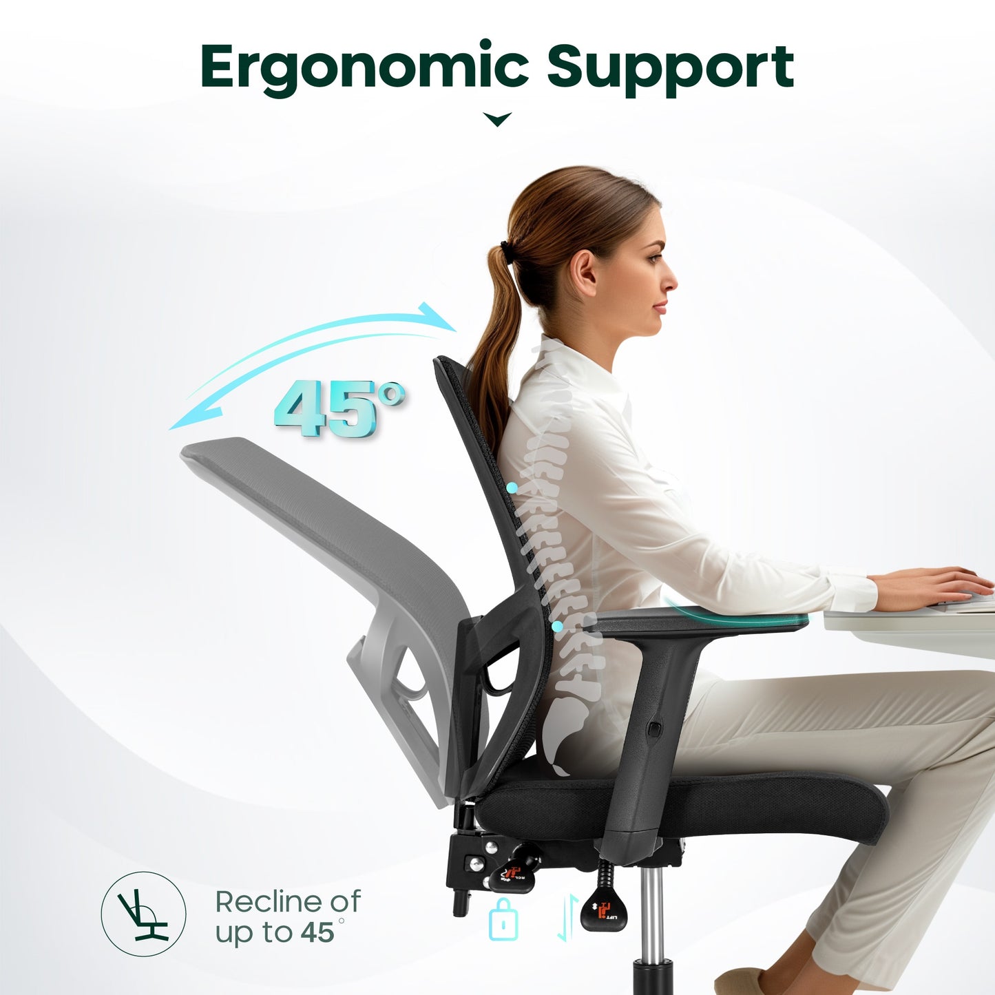 Captiva Designs Ergonomic Office Chair Adjustable Height & Armrest Swivel Chair, Black